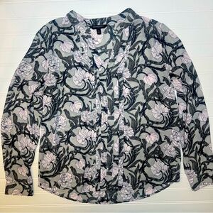 Banana Republic Blouse‎ Gray & Dusty Pink Floral Size S